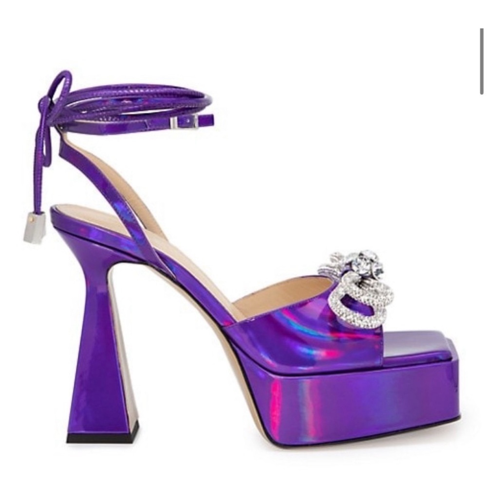 Mach & Mach Double Bow Iridescent Leather Platform Sandal